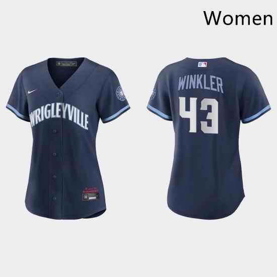 Chicago Cubs 43 Dan Winkler Women Nike 2021 City Connect Navy MLB Jersey